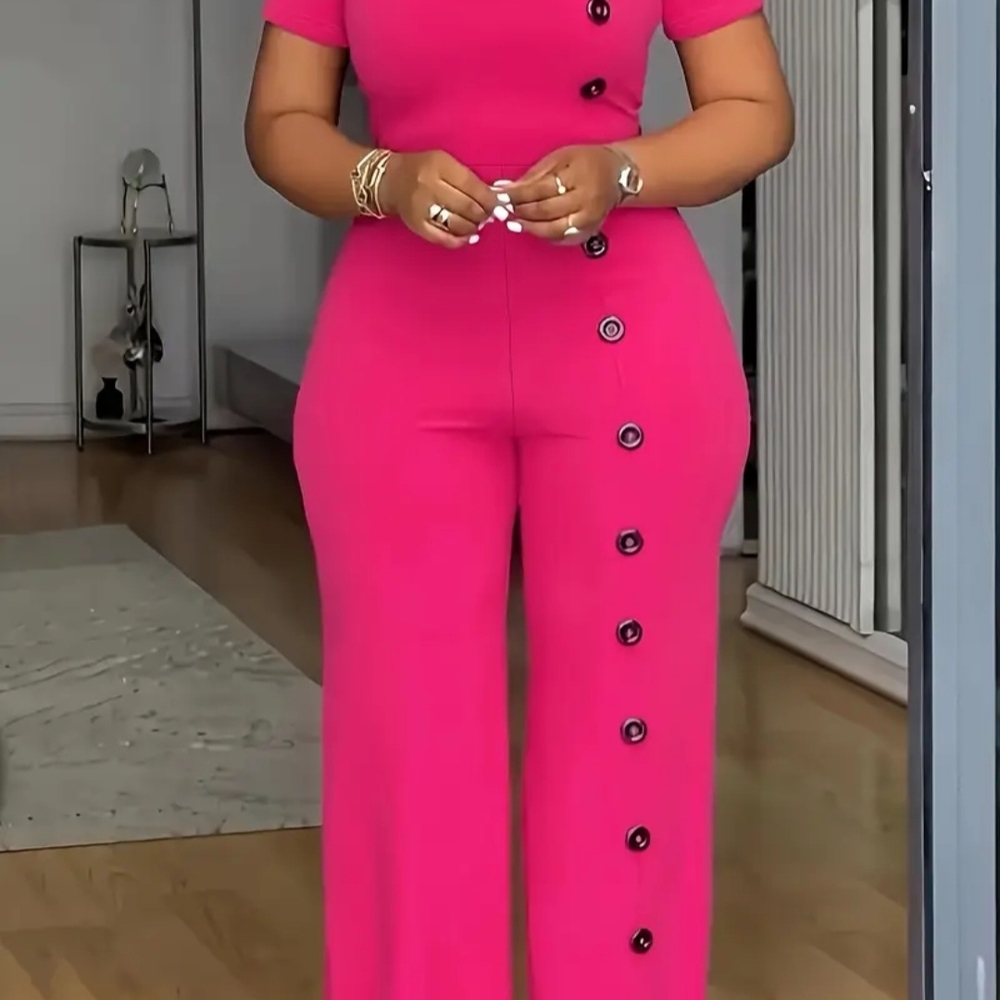 Rebellion Pink Wide-Leg Jumpsuit with Cap Sleeves